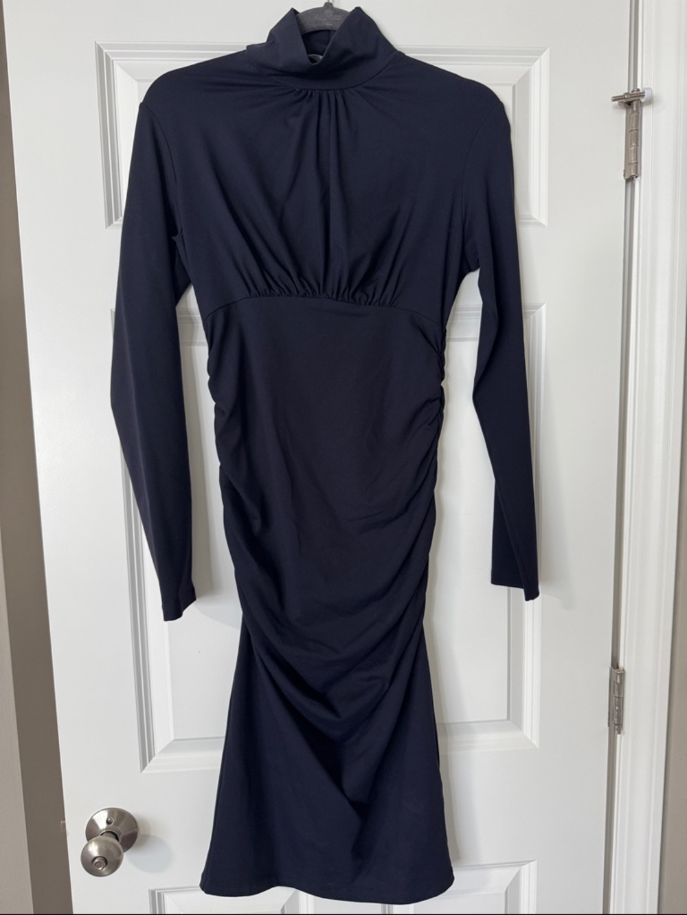 Susana Monaco Long-Sleeve Turtleneck Ruched Midi Dress
